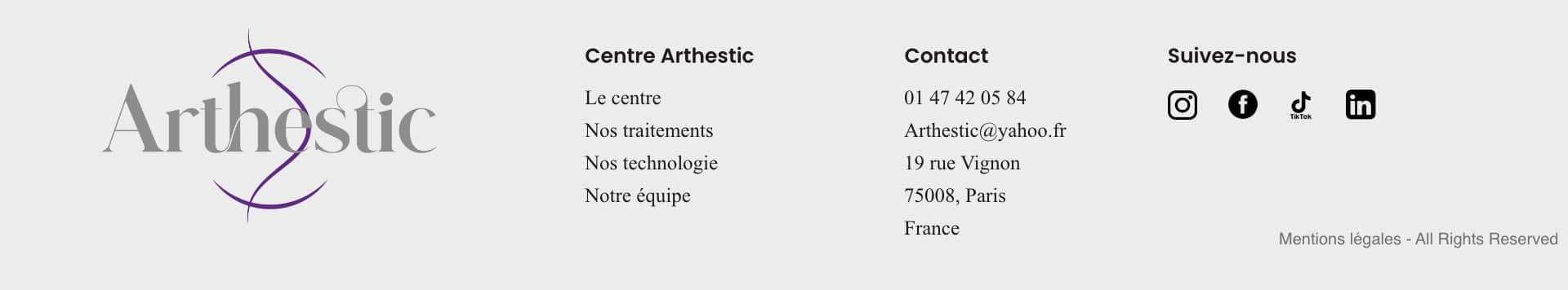 MENU BAS DE PAGE- ARTHESTIC- PARIS- MEDECINE- ESTHETIQUE